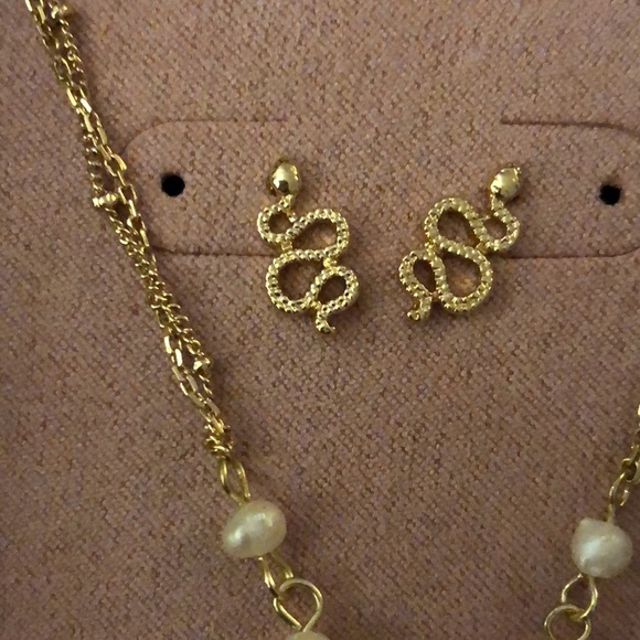 Lucky Brand Gold Tone Snake Stud Earrings & Moon Lariat Necklace NWT & Box - Picture 6 of 15